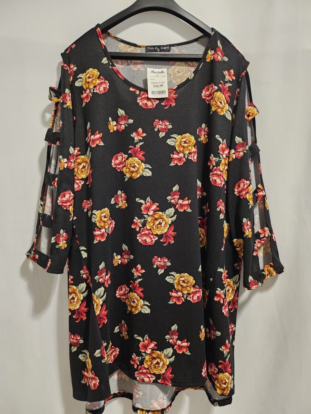 NWT 3X Women's Plus Kim & Cami Black Floral Cold-Shoulder Top